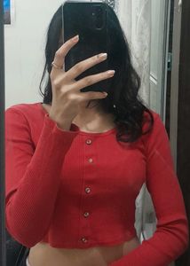 Red Long Sleeve Crop Top