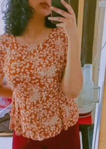 Floral Clinched Waist Mustard Top🧡