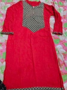 Red Embroidered Kurta