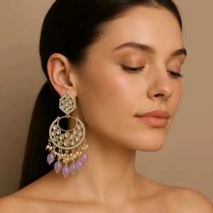 Statement Earrings with Purple Beads