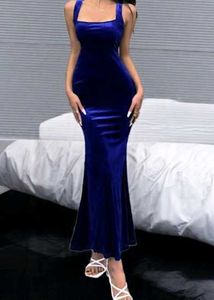 Elegant Blue Velvet Gown