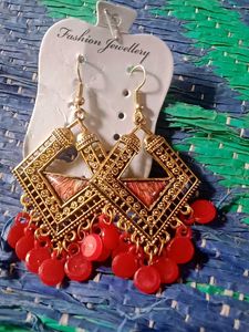 Red Bead Dangle Fashion Earrings