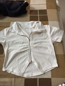 White Zip-Up Crop Top