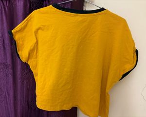 mustard Yellow round neck cropped T-Shirt