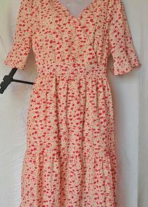 Vintage-Inspired Red Floral Long Dress