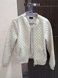 Ivory Quilted Bomber Jacket
