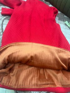 Red Knit Turtleneck Mini Dress