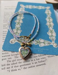Hand painted Heart Locket Beaded Necklace