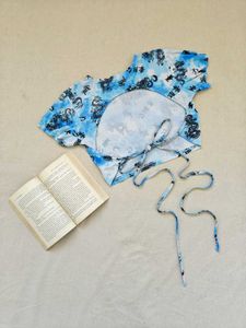 Blue Dragon Print Crop Top