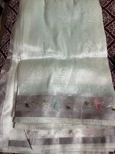 Pastel pista organza saree