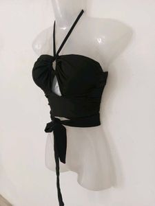 Black Halter Cutout Top