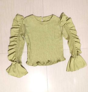 Stylish Green Ruffle Sleeve Top