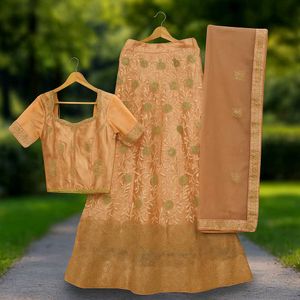 Elegant Peach Embroidered Lehenga Set
