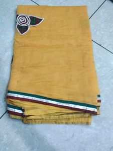 Yellow Colour Cotton Patch Work Saree