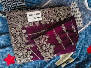 Georgette saree with seroski stone and silver work