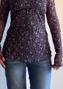 Y2k Vintage Mesh Floral Long Sleeve Top