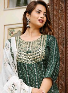 Green Embroidered Kurta Set