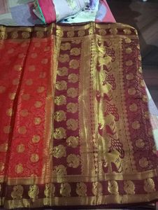 Red &amp; Maroon Saree With Blouse For Wedding Season