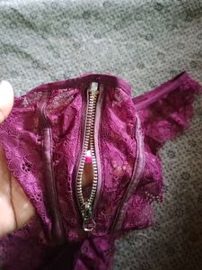 unisex Lace Thong with Zipper Detail