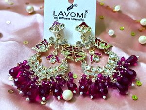 Kundan Earrings Wine Colour