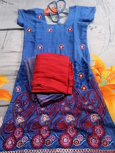 Embroidered Cotton Kurti Set