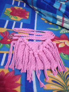 Pink Macrame Fringe Crossbody Bag