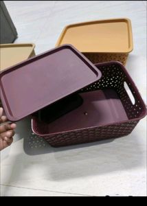 Pack Of 3 Multipurpose Storage Basket With Lid..