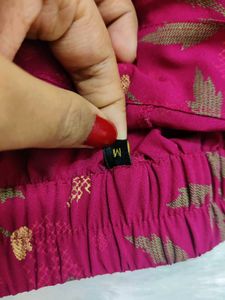 Maroon Foil Printed Kurta With Trousers