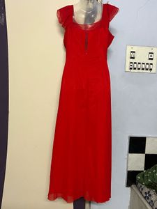Pintrest Padded Elegant Red Maxi Dress