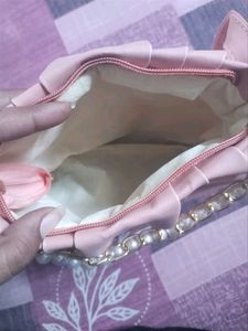 Pink Handbag with Pearl Chain