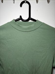 High Neck Ribbed Top With Bell Sleeves