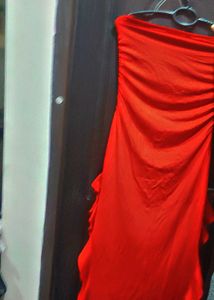 off shoulder red midi dress with side cuts