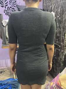 Gray Ribbed Knit Midi Dress