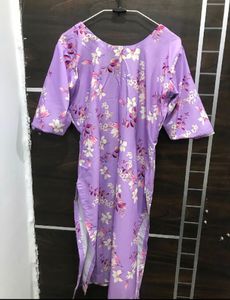 Purple Satin Kurta With Lace
