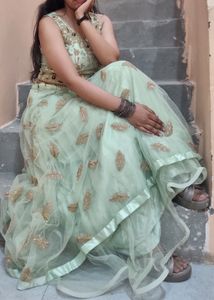 Festive Wear Trendy Gown With Top In Pastel Green
