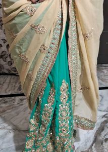 Elegant Green &amp; Gold Embroidered Saree