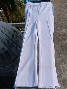 White Textured Casual Pants