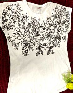 Floral Print White Tee