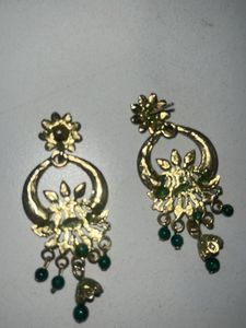 Green &amp; Gold Earrings and orange flower big earrin