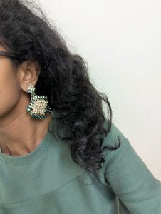 Traditional Earings, Green + White, 2 Colors