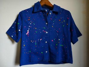 Blue Paint Splatter T-Shirt Size S/M