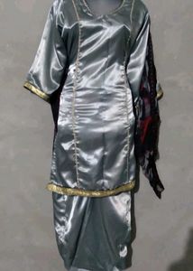 Silver Satin Salwar Suit
