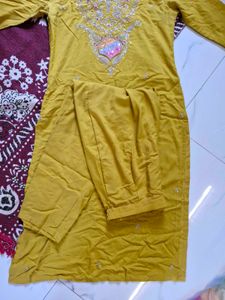 Mustard Yellow Straight Kurti Pant And Dupatta Set