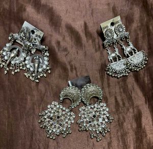 Silver Tone oxidised Earrings Set