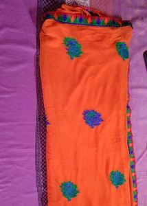 Orange Embroidered Saree