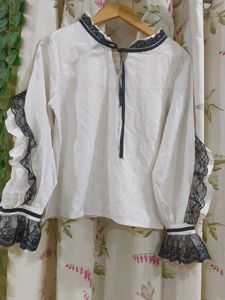 White Lace Trimmed Top