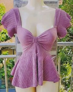 Pink Ruffle Top with Bow Detail