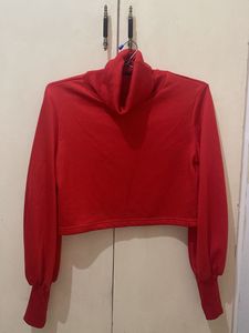 Red Turtle Neck Cropped Sweater