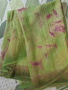 Green Floral Print Saree