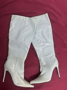Sky Blue Leather Scale Boots